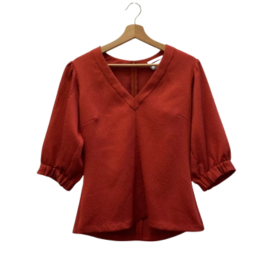 *NEW* Veronika Maine Women's Size 8AU/Medium Cloqué V Neck Bodice Top - Rust or Burnt Orange (RRP A$229)
