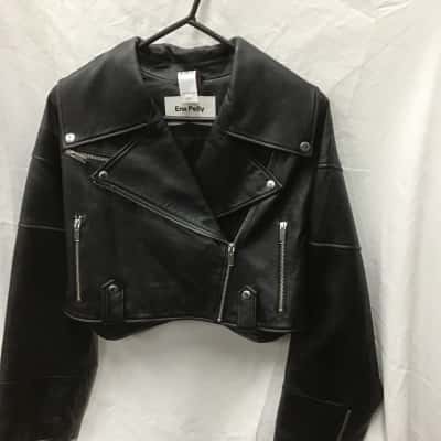 ENA PELLY Womens  Size 10 Cropped Leather Jacket Black  