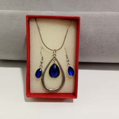 Blue Stone Necklace and Earring Set