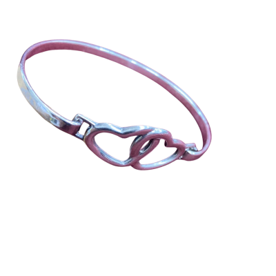  Womens Bangle Stirling silver. 2 hearts clasped 