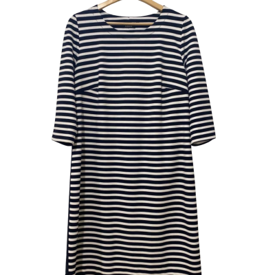 Walbusch Striped Shift Dress Navy Blue / Striped / White 