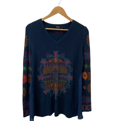 Desigual Womens  Size L V-Neck Jumper Multicoloured 