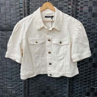 Portmans Womens  Size 18 Denim Jacket Short Sleeve Cream 