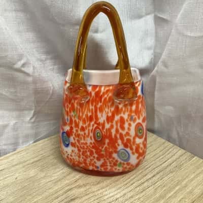 Art Glass - Hand Blown Purse - Orange and blue Design