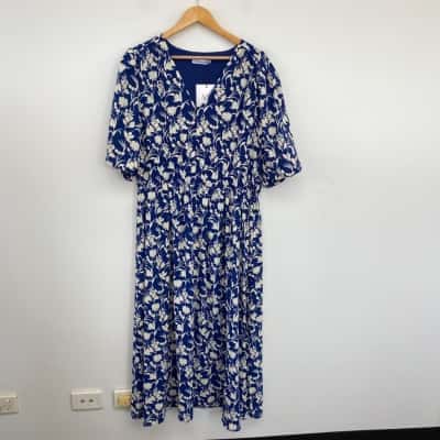 Atmos&Here Blue Floral Amber Midi Dress  Size 20