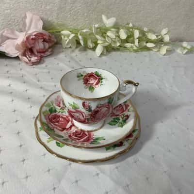 Vintage Queen Anne "Lady Margaret" Pink Roses Bone China Cup Saucer & Plate