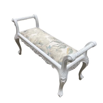 White Wooden Upholstered Bench Stool 
