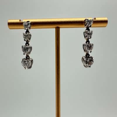 Sparkly Heart Drop Earrings Stamped 925
