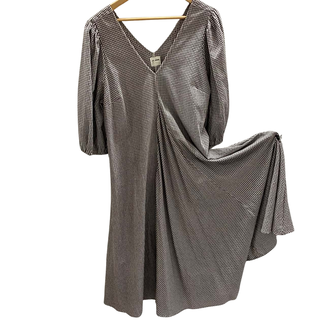 St Agni Womens Size XL Midi Dress Brown / Checked / White (s)