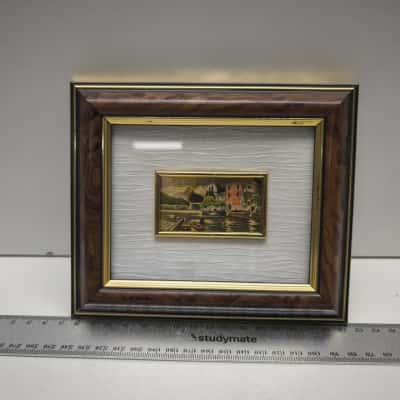 Vintage Italian Creazioni Artistiche Framed Miniature Landscape Plaque Lake Scene