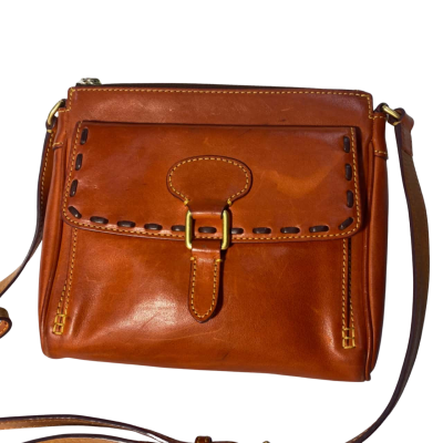 Dooney Bourke Brown Leather Satchel Cross Body Bag Fringe Zipper