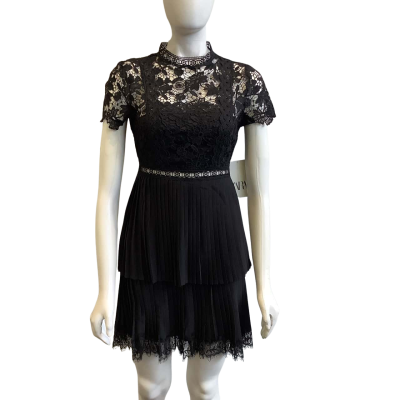 BNWT Zara Women's Size XS Short Sleeved Lace Mini Dress Black  