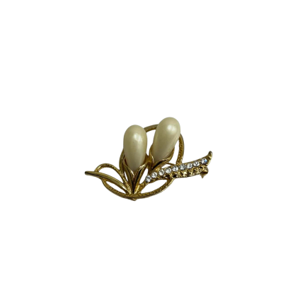  Womens Faux Pearl Gold Tones Brooch 
