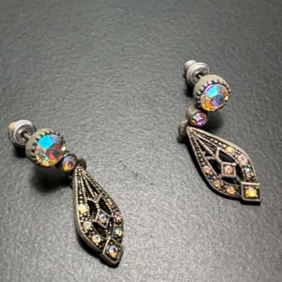 Filigree Dangle Multicoloured Crystal Stud Earrings 