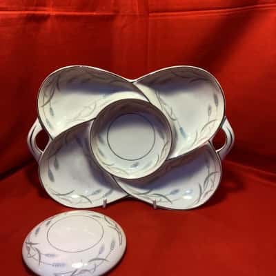 Vintage Valmont China “Royal Wheat” 5-part Divided Relish Dish with Lid