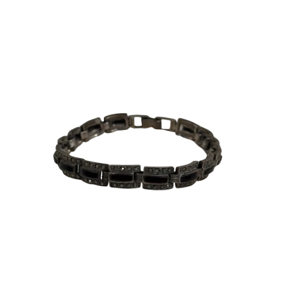 Vintage Sterling Silver (925), Onxy and Moissanite Set Link bracelet (20 grams)