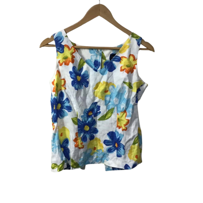 Regatta Womens Size 10 White / Orange / Blue / Yellow / Green Floral V-neck Sleeveless Top