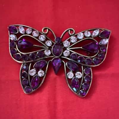  Women's Butterfly Brooch Magical Cerise & Pink Rhinestones in Copper Tones