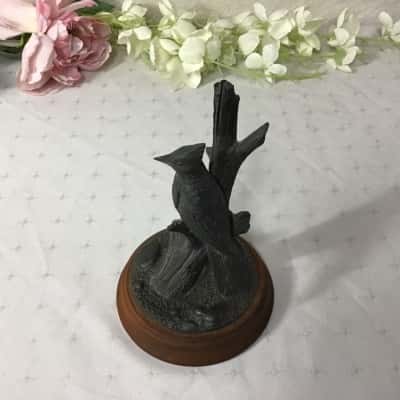Canada Pewter Steller’s Jay Bird Figurine on Wooden Base