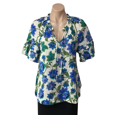 Sussan Womens Size 8 White / Blue / Green / Purple Floral Short Sleeve Top