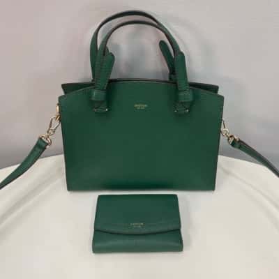 Oroton Womens Leather Handbag & Purse Set Deep Green 