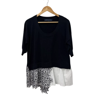 French Connection Womens  Size S 3/4 Sleeve Top Black  / White 