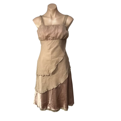 Miss Mafia Womens Size 6 Beige / Pale Dusty Pink Silk Sleeveless Midi Dress (new)