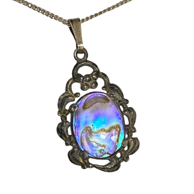 Womens Silver  Necklace  with Paua Pendant 