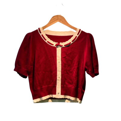 Eichi Too Womens  Size L Short Sleeve Top Cream / Maroon 