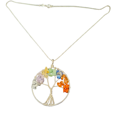  Womens Multicoloured Tree Of Life Necklace with 925 silver chain