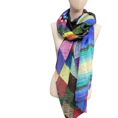 Blue Illusion 100% Wool Scarf Multicoloured 