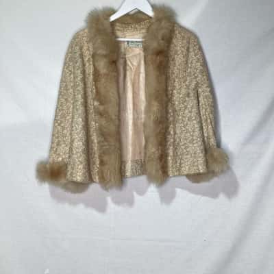 Vintage lace cocktail Jacket with fur trim. 