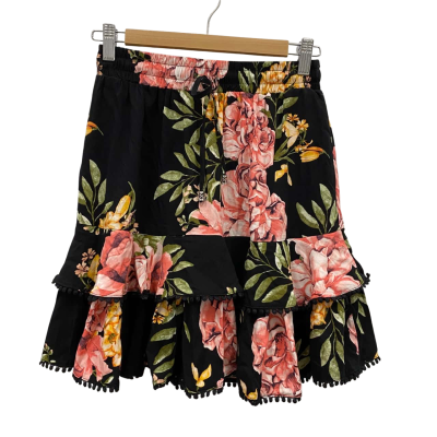 Dotti Women's Frilled Skirt With Pockets Size 6 Black  / Floral RRP$ 50