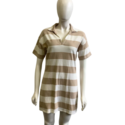 Seed Women's Size S Mini Polo Shirt Dress Brown & White Stripe 