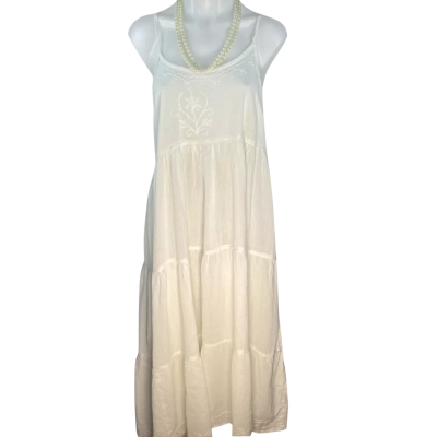 Tree of Life - White Embroidered Tiered Maxi Dress (Size XL)