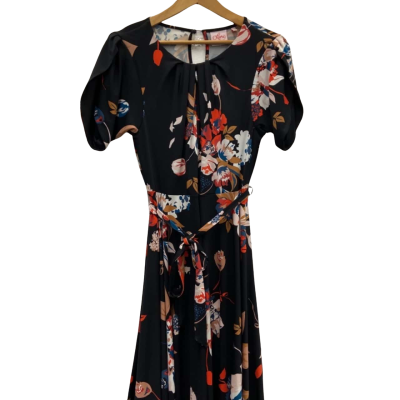 Leona Edmiston Womens  Size 10 Midi / Short Sleeve Dress  Black  / Multicoloured 