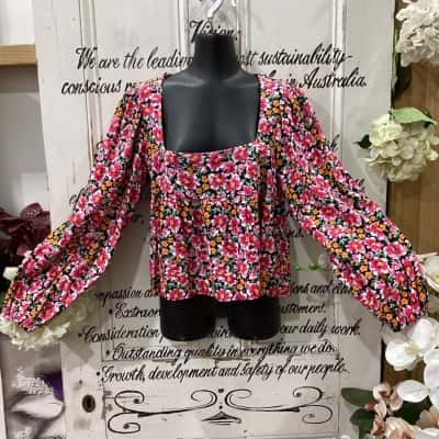 Sportsgirl Brand! BNWT RRP $69.95!! BALLOON SLEEVE FLORAL TOP W/ SQUARE NECK! Womens  Size 8 Floral Top / Long Sleeve Top Floral / Multicoloured / Pattern 