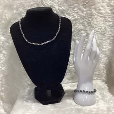  Women's Metallic Beaded Bracelet & Choker Necklace Set 