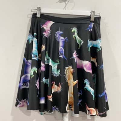 BlackMilk Womens  Size M Black  / Multicoloured skirt - unicorns 