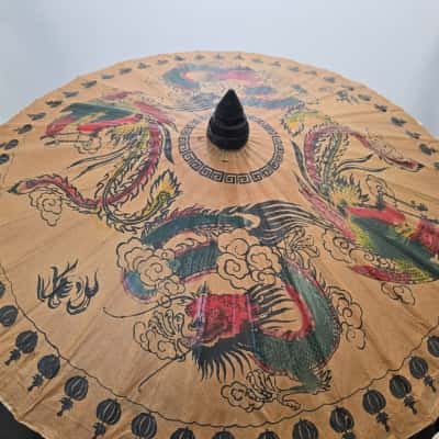 Vintage Hand Painted Rice Paper Parasol 