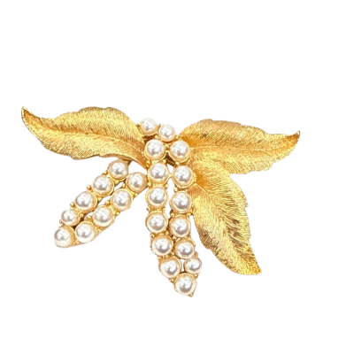 Pearl Gold Leaf Brooch 