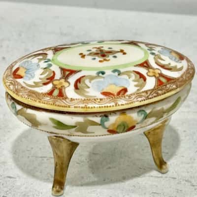 Vintage Noritake Handpainted Porcelain Vanity 3 Footed Powder Jar 