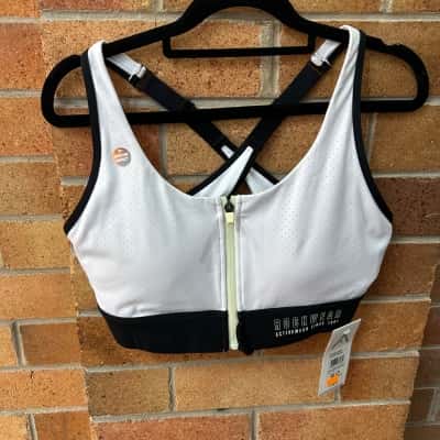 Rockwear Womens  Size 12 zip Adjustable Sports Bra Black& White 