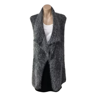 Blue Illusion Womens Size M Black / Grey Plush Shag Long Waterfall  Vest