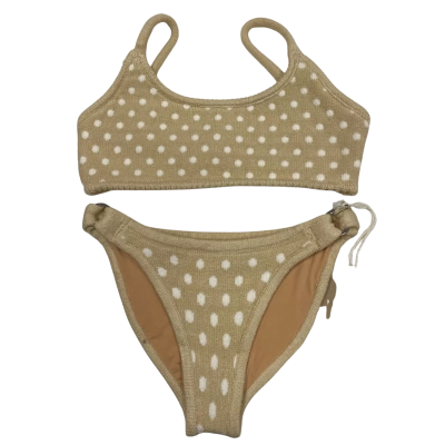 BNWT Tacoola Womens Size S Beige/White Polka Dot Knit Bikini Set 