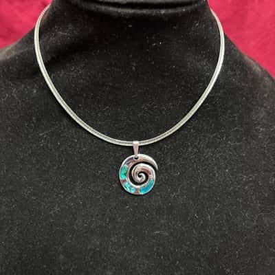  Women's NZ Paua Shell Closed Double Koru Spiral Necklace 