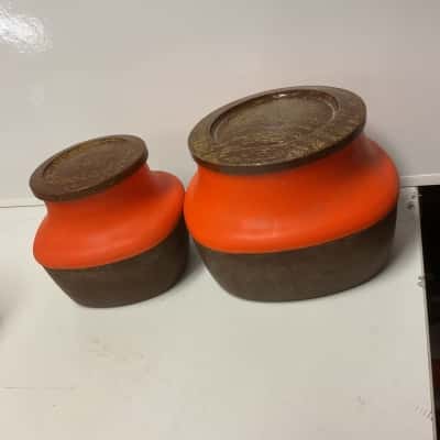 Vintage FST Australia Orange And Brown Canisters x 2