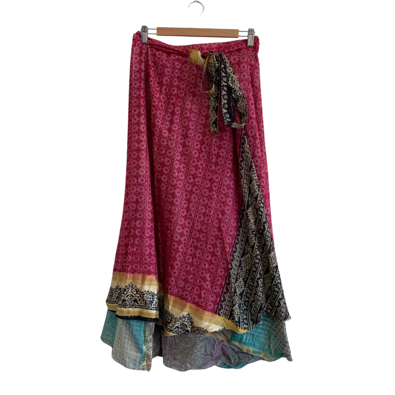 Indian Handmade Pink Silk Wrap Skirt