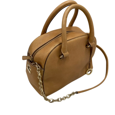 Oroton - Womens Leather Bowler / Crossbody Bag with Gold Chain Shoulder Strap - Tan
