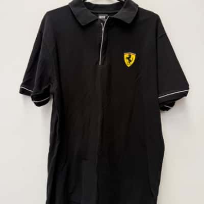 FERRARI Black Zip Up Polo Shirt - Size L 